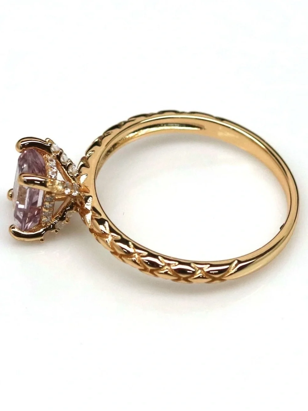 Stunning Hidden Halo Natural 1CT Pink Topaz Ring 18K Yellow Gold Plated Size 8